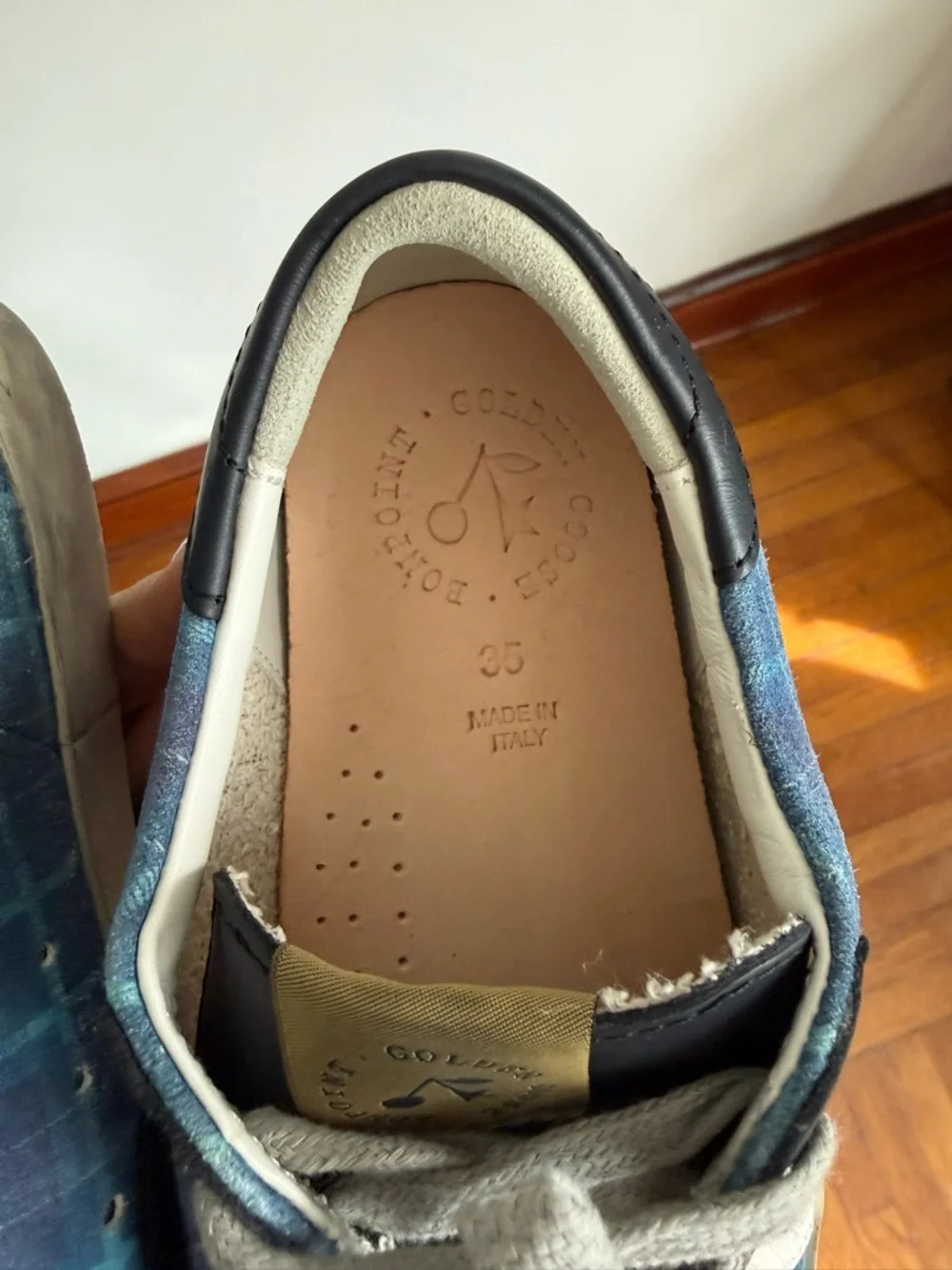 Golden Goose Ball Star Sneakers Blue Plaid Star Leather Italy Size 35 - Picture 2 of 9